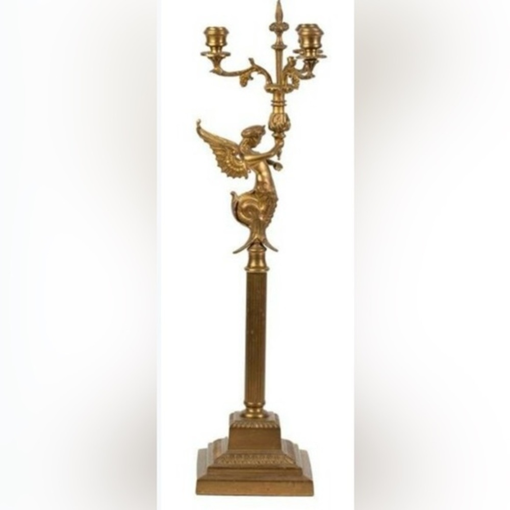 Brass‎ French Empire Style Gilt Candelabra Siren